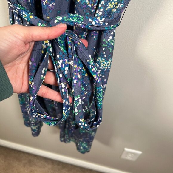 Boden Silk Blend Dress Size 16 Blue Floral Tie Waist Pockets Preppy Twee Casual - Picture 6 of 11
